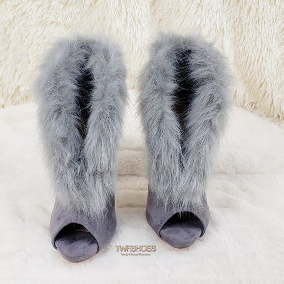 Fur Trim Split Cut Front Peep Toe Ankle Bootie - Picture 2 of 16
